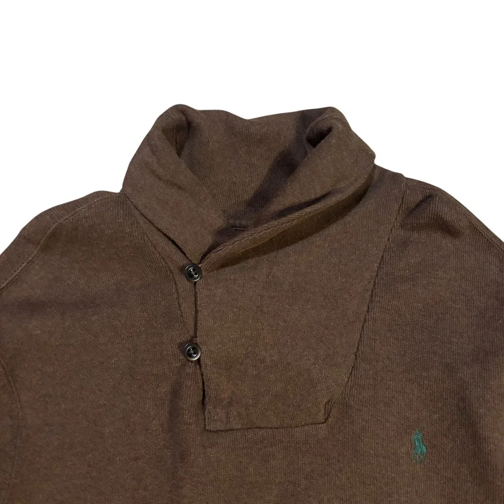 Polo Ralph Lauren Brown Cotton Two Button‎ Shawl Collar Pullover Sweater XL